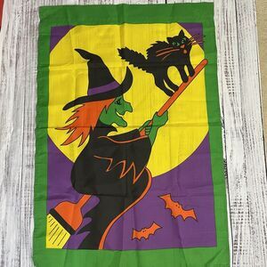 Halloween Friendly Witch Pumpkin Cat Moon Yard Garden Flag Art Decor 42 X 29